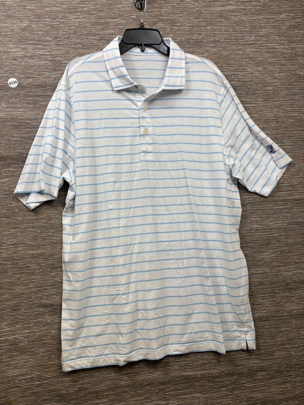 Fennec Polo Shirt Mens XL White Blue Stripe Golf Stretch Jersey Short Sleeve